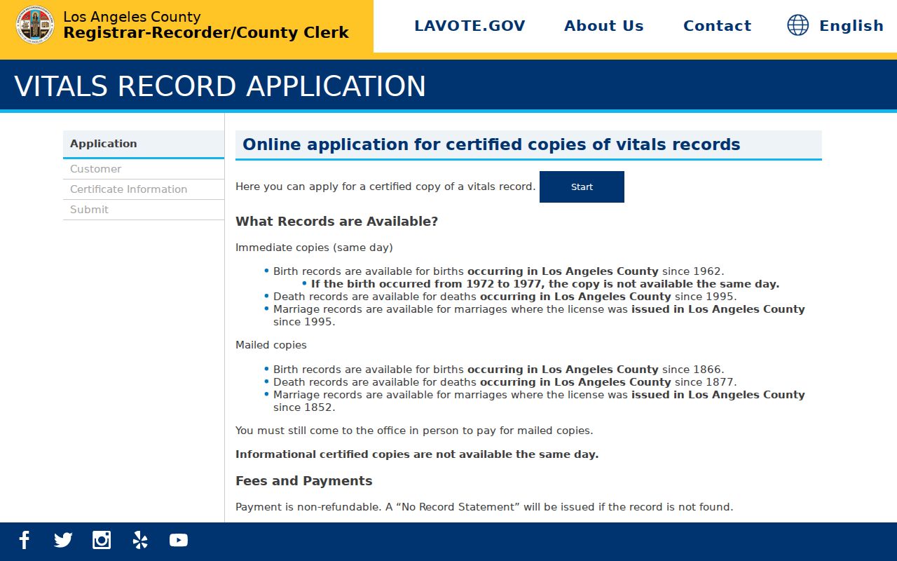 Diamond Bar people search with LA County vital records application