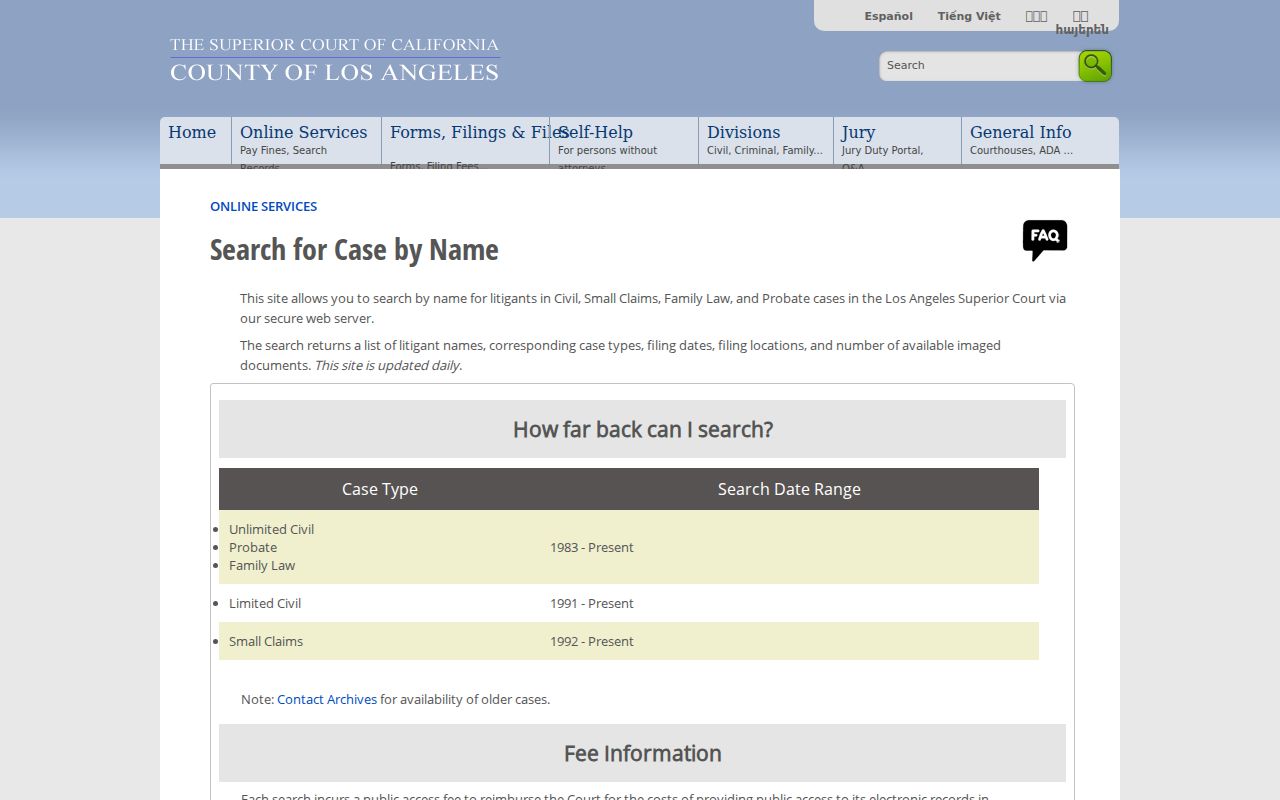 Diamond Bar people search with LA Superior Court name search