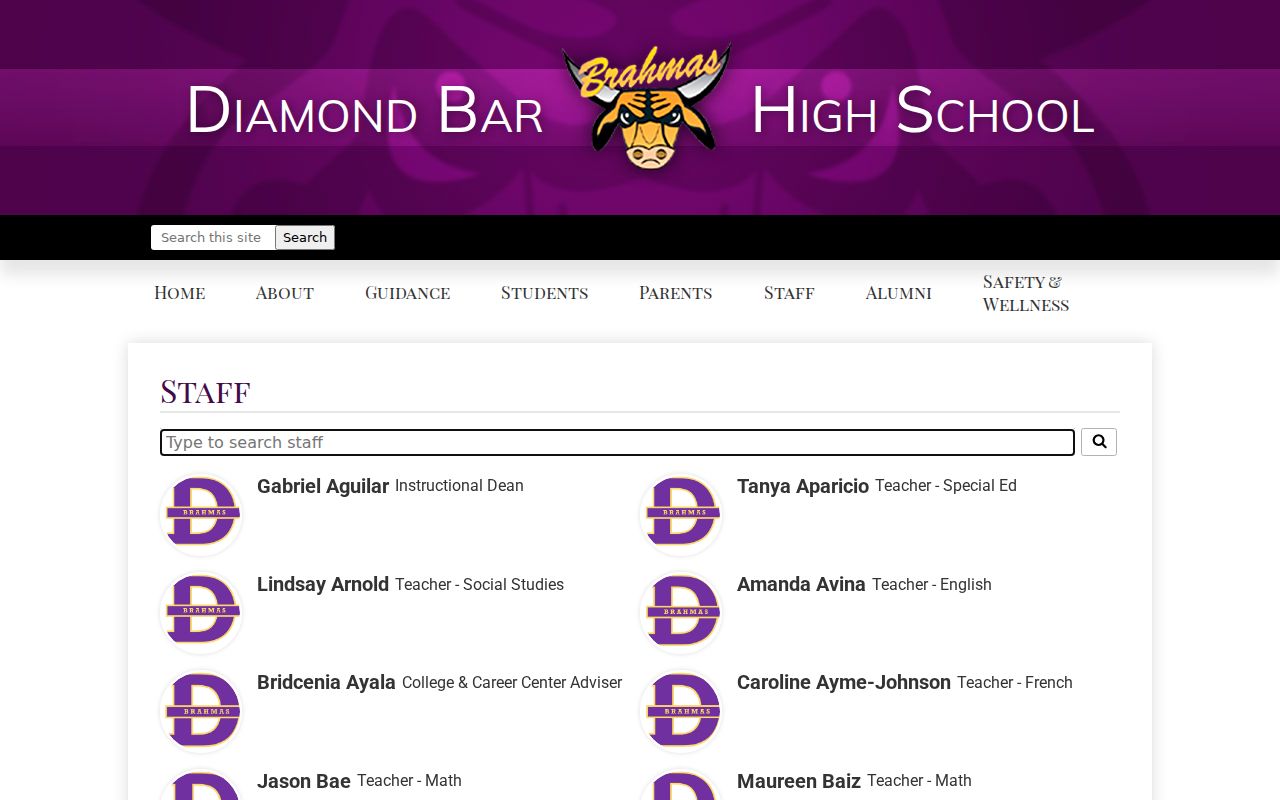 Diamond Bar people directories Diamond Bar High staff directory