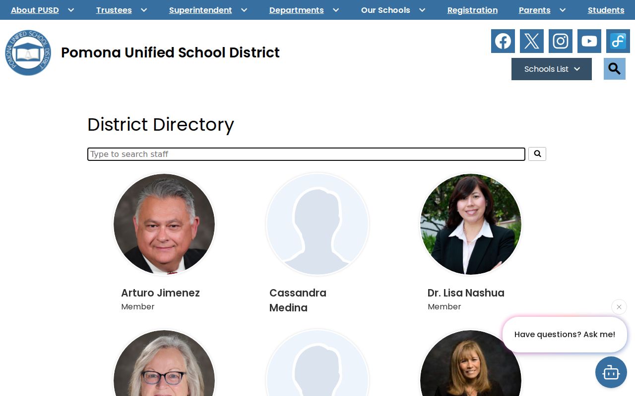 Diamond Bar people directories Pomona USD staff directory